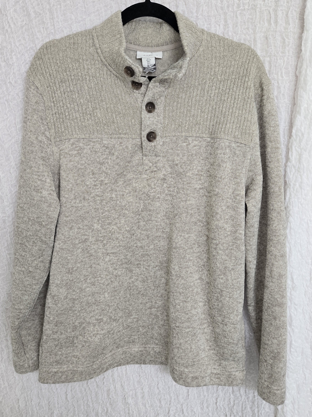 Aspen Size Large Cozy Quarter-Button Men’s Sweater -‎ Cream